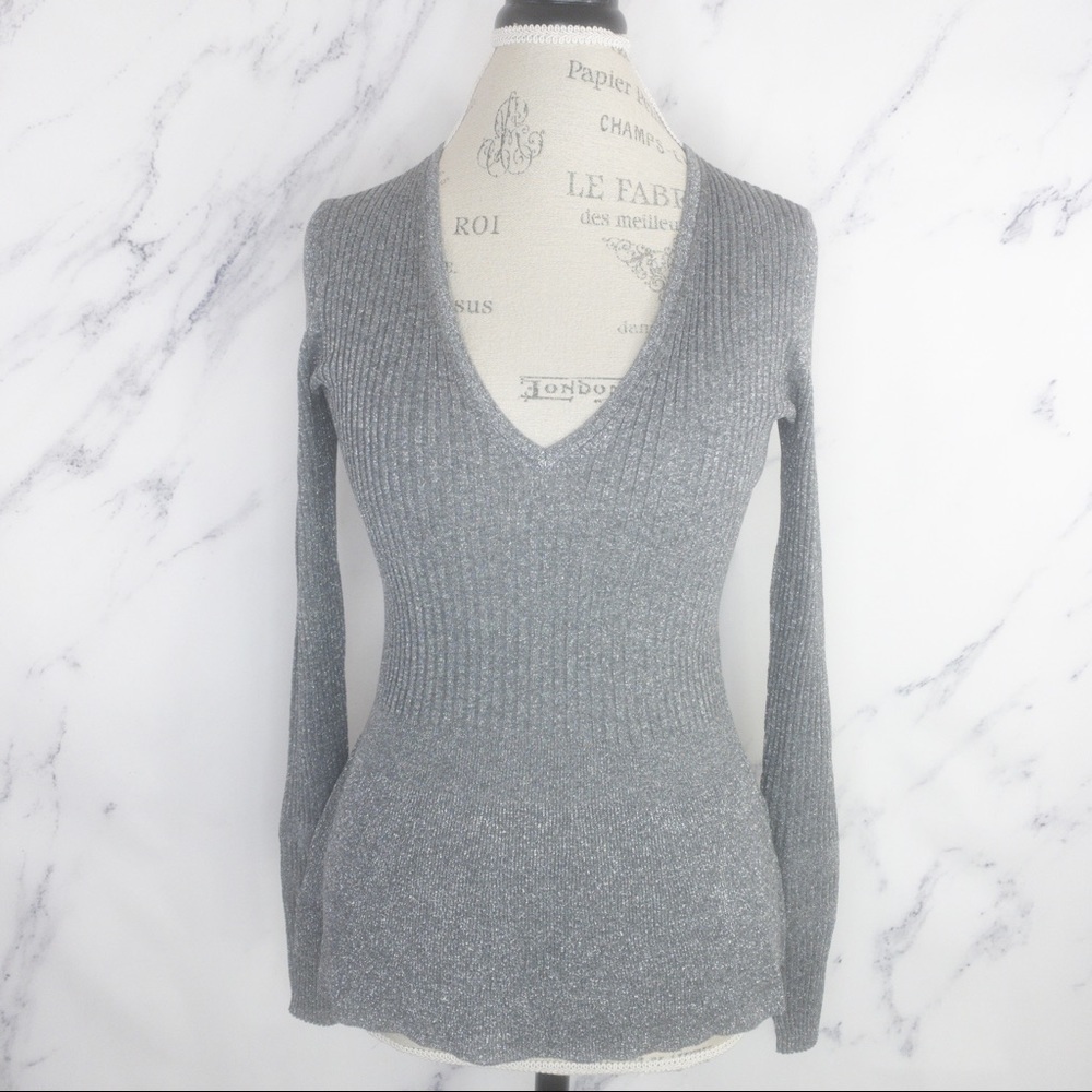 New NWT | VERONICA BEARD | Esmeralda V-Neck Metallic Sweater